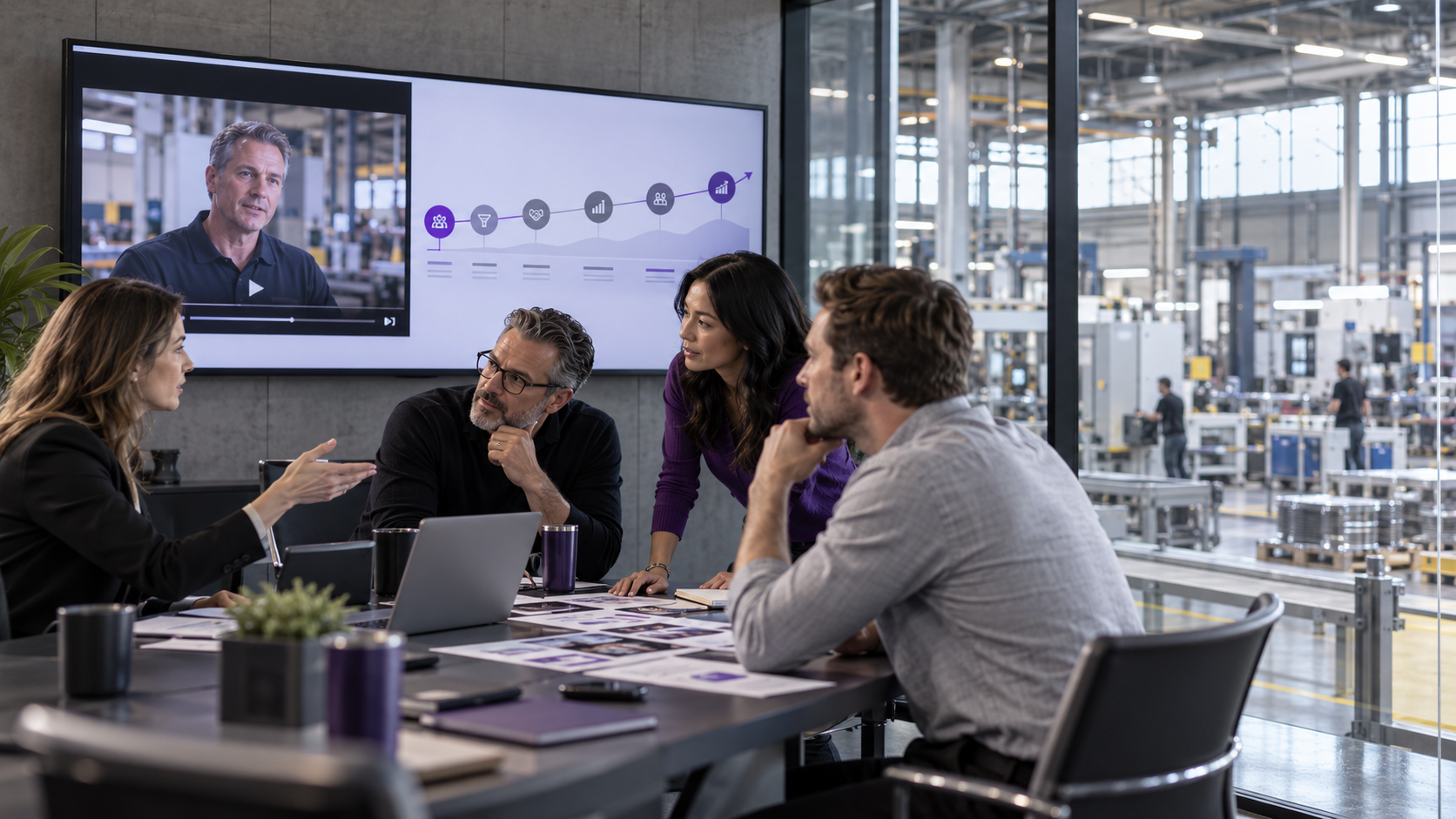 A sales and marketing team planning how to use an industrial customer story across the buyer journey